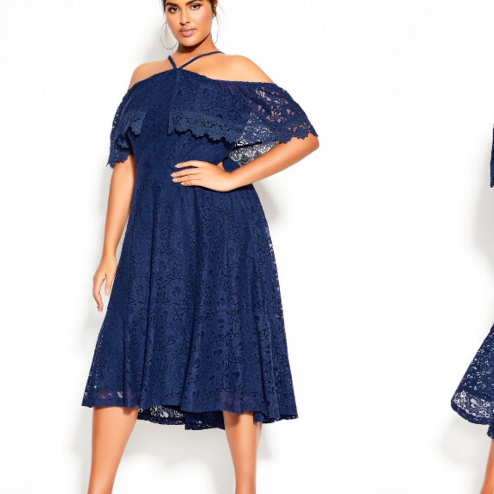 City Chic Enticing Lace Dress - Navy